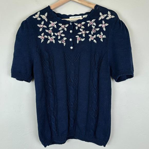 Vintage Colleens Collectibles Womens Puff Sleeve Cottagecore Top Size M Blue - Picture 1 of 10